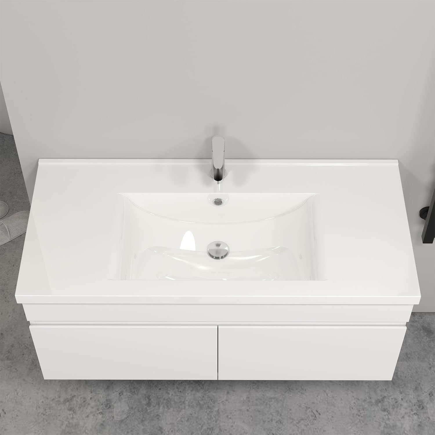 AICA sanitaire Ensemble de Meuble Salle de Bain Blanc Clair 99cm+Vasque+Miroir+Colonne Meuble Salle de Bain-Armoire de Rangement-Meubles-lavabos