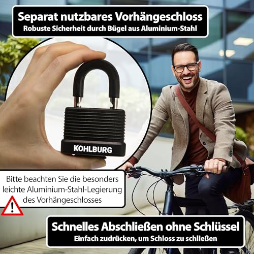Foto von KOHLBURG Kabelschloss 5m lang - Schloss einfach ohne Schlüssel abschließbar - Stahlseil 5 Meter für Fahrrad mit Klettverschlüssen - Stahlkabel 500 cm für Gartenmöbel & als Fahrradschloss