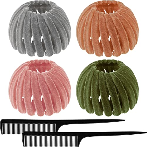 Gejoy 4 Pieces Bird Nest Hair Clips Expandable Ponytail Holder Ponytail Hairpin Curling Iron Vintage Geometric Retractable Hair Loops Hairstyle Hairpin Headband (Light Grey, Khaki, Pink, Green)