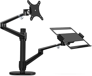 Monitor Arms Adjustable Dual Arm Desk Mounts LCD Monitor and Laptop Mount Single Desk Arm Holder for 17"-32" Screens, Extra Tray Fits 12"-17" Laptops Monitor Stands (Color : Black)