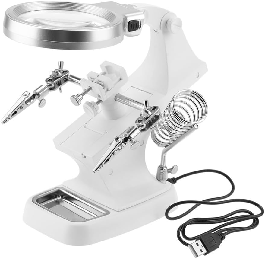 3X/4.5X Magnifying Glass with LED Light – 360° Rotatable Desktop Tool with Alligator Clips for Electronic Repair and Soldering