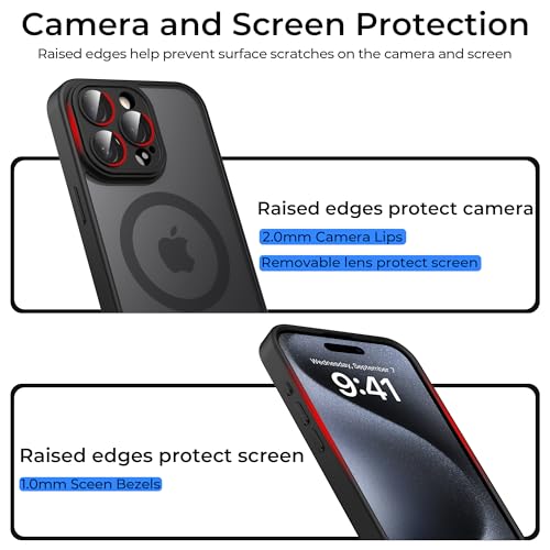 Image of Tobfit Magnetic Case for iPhone 15 Pro Compatible with Mag Safe, Translucent Matte Back Slim Shockproof Phone Cover for iPhone 15 Pro