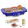 Electric BBQ Grill, Smokeless Non-Stick Indoor/Outdoor Barbecue Grill, 2000W Double tube High Power Portable Removable Stand Grill for BBQ Party (KK)