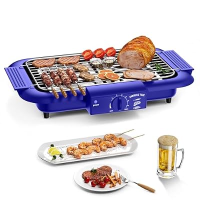 Electric BBQ Grill, Smokeless Non-Stick Indoor/Outdoor Barbecue Grill, 2000W Double tube High Power Portable Removable Stand Grill for BBQ Party (KK)