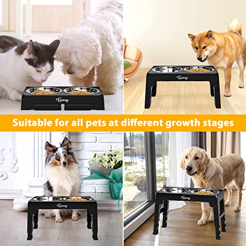 Toozey Elevated Dog Bowls 4 Adjustable Heights, Raised Dog Bowl For Large Medium Small Dogs And Pets, Dog Bowl Stand With 2 Stainless Steel Dog Food Bowls, 4 Heights-3.1", 8.6", 10.2", 11.8"(Black) #TOP5