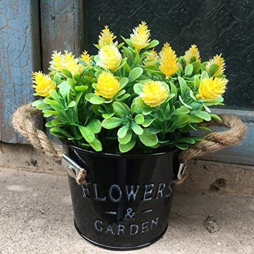 Mixrose 2 Pcs Artificial Potted Plants Mini Fake Plants In Rustic Metal Pot Small Artificial Plants House Plants For Home Desk Shelf Office Kitchen Bathroom Decor Purple And Yellow – Set Of 2 #TOP3