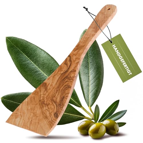 HAUSWALD® Pfannenwender Olivenholz [Extra breit] – Plastikfreie, antibakterielle und hitzebeständige Pfannenwender Holz