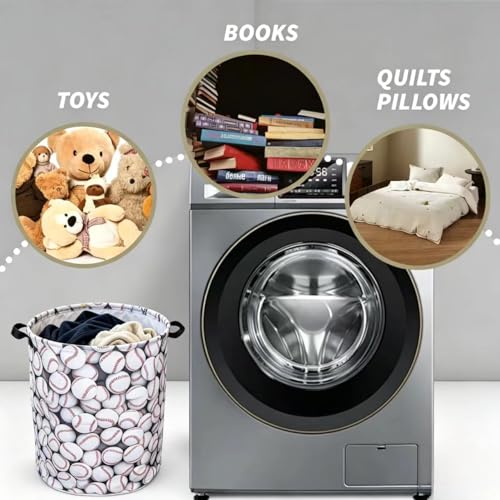 Image of Baseball Laundry Basket Gifts for Boys, Boys' Baseball Room Decor Baby Nursery Hamper for Baseballroom Decor 17.7x13.7 Inch