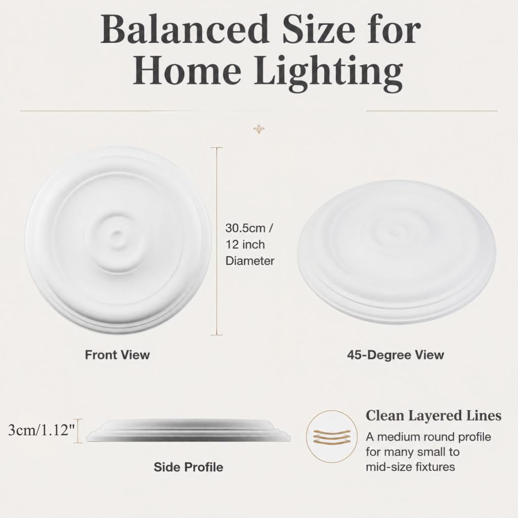Wealrit White Decorative Round Ceiling Medallion 1PCS, 12" OD — Amazon image 2
