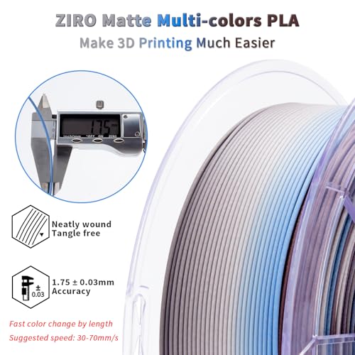 Image of ZIRO Color Change Filament, Matte Gradient Rainbow 3D Printer Filament, Faster Color Changing by Length PLA, Dimensional Accuracy + /-0.03mm, 1KG / 2.2lbs Spool, Fit Most FDM 3D Printer, Twilight