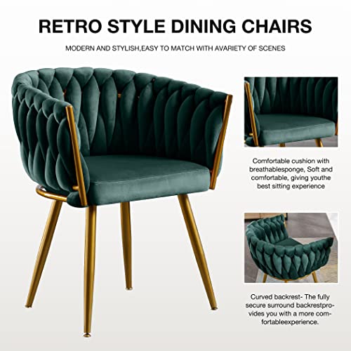 Jonpony Woven Velvet Dining Chairs Set Of 2, Kitchen Room Chair Living Room Chairs Upholstered Side Chair With Metal Legs Desk Chair For Dining Room Kitchen Vanity Patio, Green #TOP3
