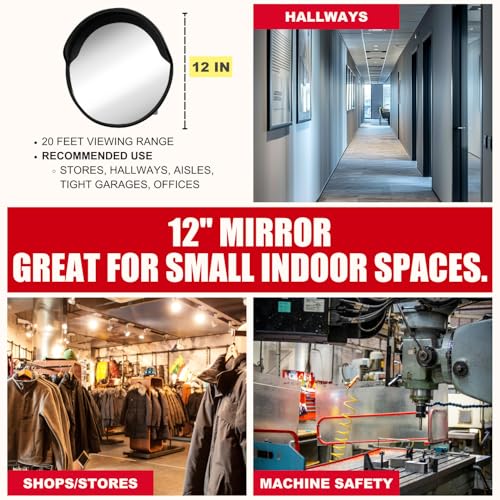 Securityman 12-Inch Convex Mirror for Blind Spots β Indoor Security Mirror for Close Range Viewing Up to 20 Ft β Shatterproof with Wide Fisheye 90Β° View