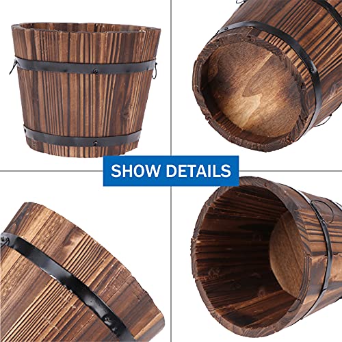 3 Pcs Rustic Wooden Barrels Planters Whiskey Barrels Bucket With Handle Flower Planter Plant Pots Boxes Container Water Wishing Well Pail Garden Backyard Primitive Planter Outdoor Indoor Home Decor #TOP4