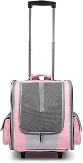 Mochilas transportadoras para gatos 2 em 1 Carrinho de cachorro/transportadora para gatos com rodas Transportadora de viagem para animais de estimação portátil com laterais macias Bolsa para gatos para cachorros pequenos (rosa)