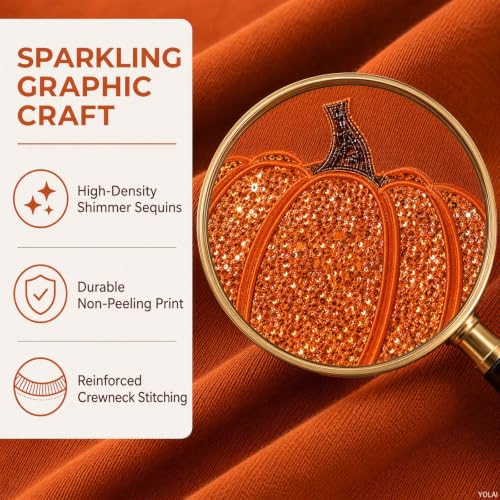 YOLAI Halloween Sweatshirts For Women Cute Sequin Pumpkin Fall Pullover Orange-A 3Xl - image 4