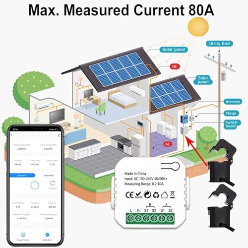 Image of Walfront Smart Home Single Phase Clamp Energy Meter WiFi Smart Power Monitoring Meter AC100?240V (Black), WALFRONTcgxf9qiz2p-11