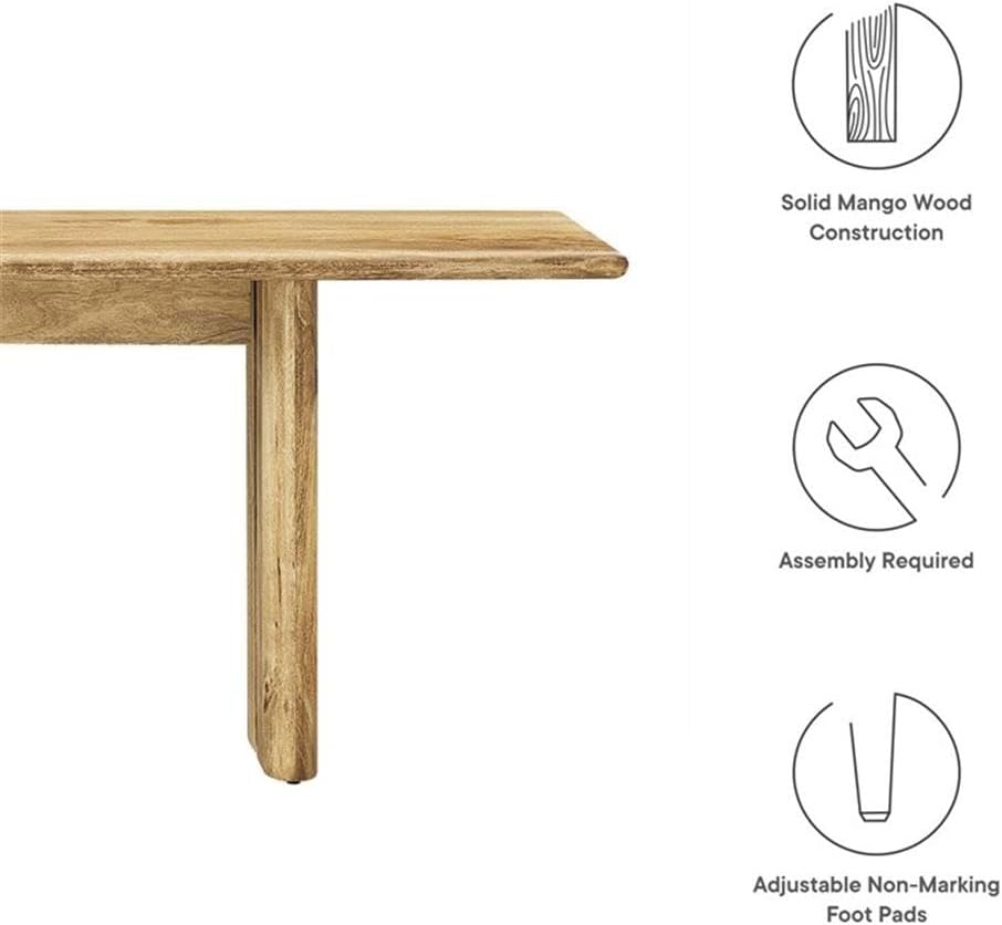 Pemberly Row 72" Solid Mango Wood Bench, Oak Finish, Adjustable Foot Pads, Modern Farmhouse Style, Versatile Seating for Dining Room, Living Room, Mudroom, Bedroom Decor Accent