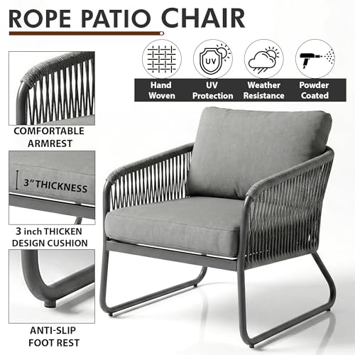 Image of Amazon Brand - Solimo Solix Outdoor Rope Sofa Set | Balcony Sofa | Patio Conversation Sets | Braided Rope Garden Sofa Set and Center Table (4 Seater-Grey New)