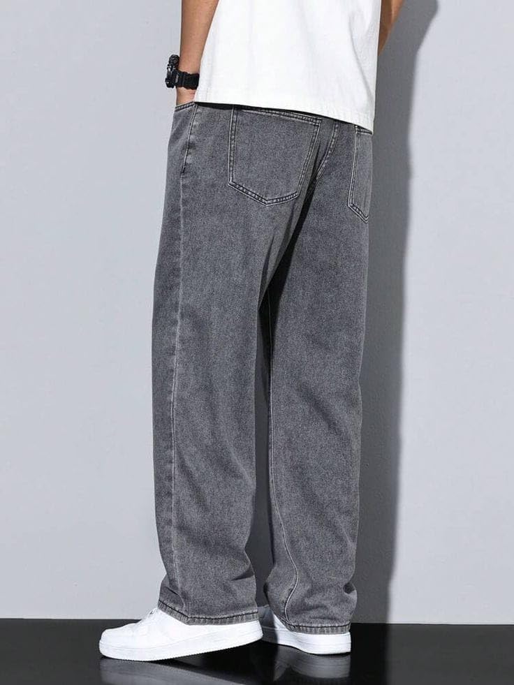 Image of Men Loose Fit Mid Rise Grey Jeans | Ankle-Length Trendy Denim for Smart-Casual Wear | Comfortable Everyday Jeans for Men | Modern Stylish Casual Outfit
