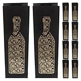 SMASOLO 10 Piezas Bolsa de Vino con Asas Negra y Dorada Botella, Papel Kraft Resistente, Paquete de 10 Unidades Adecuado para Transporte de Cerveza, Whisky y Regalos en Bodas o Fiestas