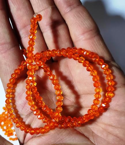 Image of GoSetGet! 4mm Rondelle /Tire (1000 Pcs) Orange Crystal Macrame Plastic Beads for Arts, Crafts & Decoratives-High Sparkle Cutting Crystal Beads for Macrame, Jhula, Torana, Jhumar (Orange)
