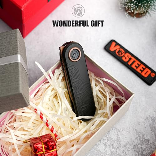 Image of Vosteed Corgi V EDC Pocket Knife - 2.36 inch 14C28N Copper Dune Blade - Patented Vanchor Lock, Black Aluminum Handle - Camping, Hiking Knives - A3722