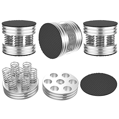 Tertullus 4 Stück High End Lautsprecher Füße Schwingungsdämpfer Aluminium Füße Audio Absorber Lautsprecherständer Mit rutschfeste Matte Resonanzdämpfer (Silver)