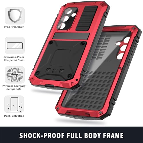 Coque Samsung S25 protection écran et corps en métal rouge ultra résistante