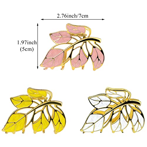 3 Pcs Metal Hair Claw Clips Leaves Hair Claw Flower Hair Clamp Barrettes Geometric Hair Clips Grips Hair Accessories For Women Girls (White + Yellow + Pink) #TOP1