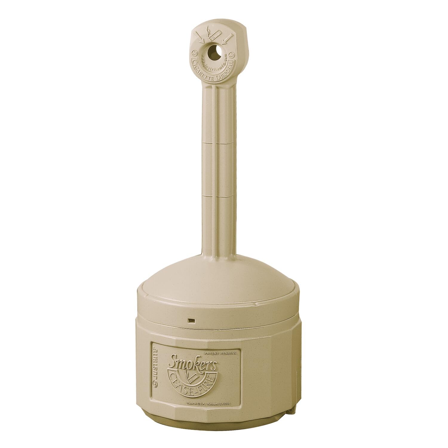 Justrite, Original Smoker’s Cease-Fire Outdoor Ashtray, Polyethylene Standing Ashtray with Steel Bucket, 4 Gallon, Adobe Beige, 26800B
