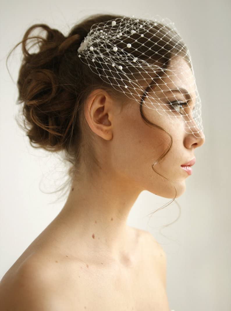 Braut Vogelkäfig Gesicht Schleier for Frauen Hochzeit Party Hüte und Fascinator Haar Zubehör(Ivory)