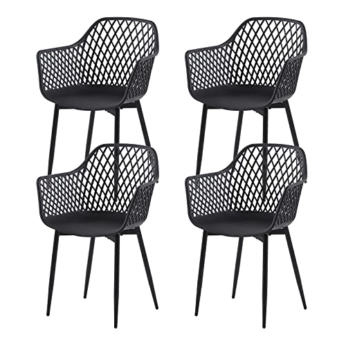 buybyroom Silla de Comedor Juego de 4,Sillas de Comedor Silla con Reposabrazos Silla de Plástico Comedor, Negro