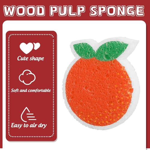 Image of JarThenaAMCS 12Pcs Fruit Shaped Kitchen Sponges 6 Design Cute Apples Orange Watermelon Strawberry Water Absorbing Dish Washing Sponges Non Scratch Household Cleaning Scrub Tools for Washing Dishes