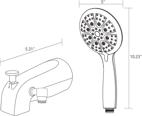 Miniatura 8 de Grifo de bañera de metal con pulverizador, 10 ajustes, apto para tubo de rosca de 12 pulgada o 34 pulgadas, tubo deslizante de 12 pulgada, boquilla