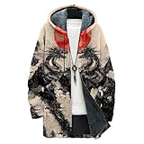 domirica Mens Zip Up Sweatshirt Japanese Art Dragon Print Long Sleeve Drasting Fleece Big And Tall Heavyweight Hoodie Winter Warm Loose Fit Casual Fashion Cotton Long Hooded Sweatshirts,L