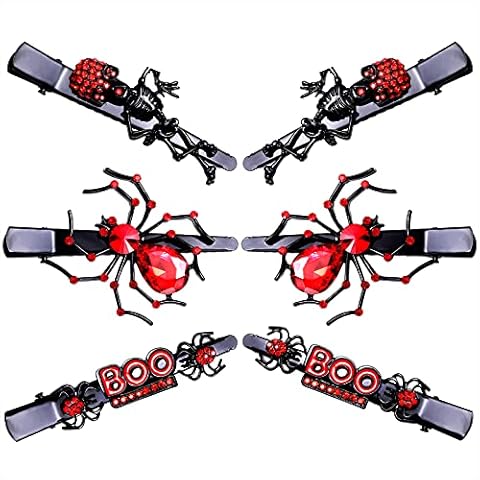 CEALXHENY 3Pairs Halloween Hair Clips Gothic Spider Duckbill Hair Clip for Women Spooky Skeleton BOO Hairpins Cosplay Dress-Up Party Hair Accessory Holiday Gifts (Black+Red) Cover
