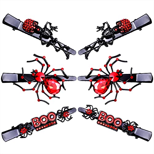 CEALXHENY Lot de 3 paires de pinces à cheveux gothiques araignée en bec de canard pour femme - Squelette effrayant - Épingles à cheveux BOO - Accessoire de cheveux pour fête - Cadeau de vacances (noir