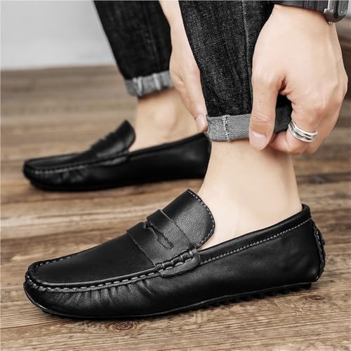 Mens Loafers Round Toe Vegan Leather Driving Shoes Comfortable Lightweight Flexible Walking Casual Slip On3