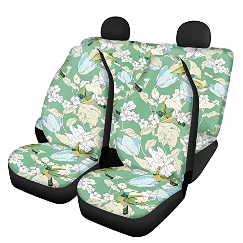 Image of Modysero Green Bird Flower Print Car Seat Cover Full Set Novelty Soft Elastic All Season Automotive Seat Cover for Women Universal Auto Seat Cover Accessories Fit Most Cars Vehicles