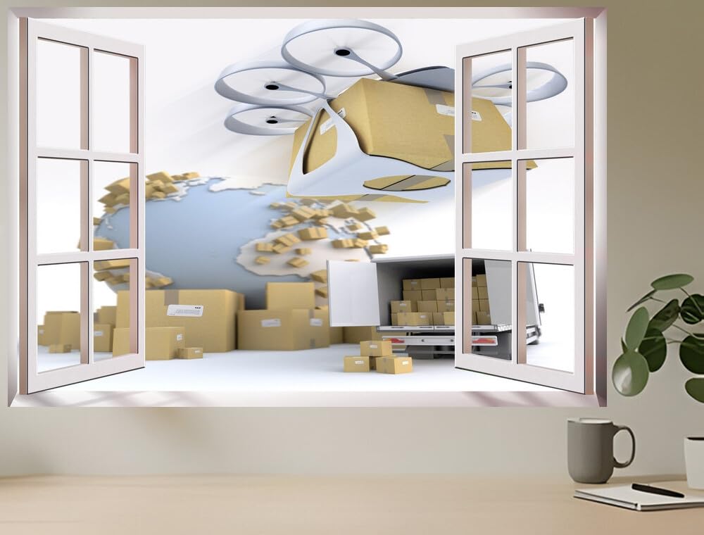 JZZC01019 UAV hexacopter White Background Box| Self-Adhesive Open Window Wall Sticker