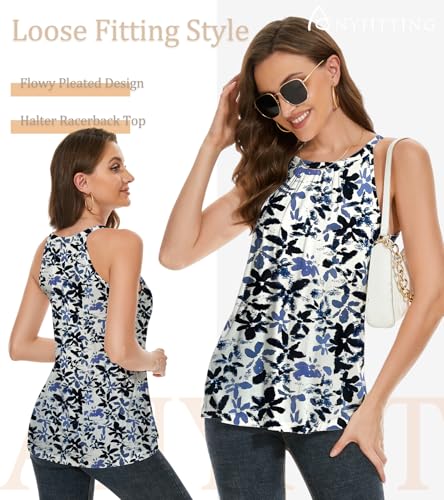 Image of Women Halter Tank Top with Built in Bra Flowy Sleevless Padded Camisole Loose Fit Summer Shirt Top S-3XL