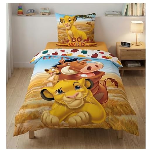 LesAccessoires König der Löwen Bettwäsche-Set, Bettbezug 140 x 200cm, Kopfkissenbezug 65 x 65cm Baumwolle Lion King
