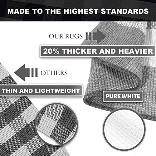 Kozyfly Buffalo Plaid Check Outdoor Rug Grey 2' X 4.3' Farmhouse Rug Hallway Runner Checkered Cotton Woven Washable Runner For Laundry/Bathroom/Bedroom #TOP3