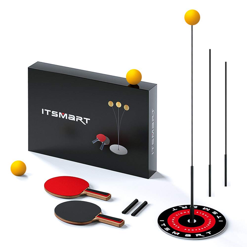 AKT Tischtennis Trainer Professional Schlägerset mit Elastischer Soft Rod (110 cm + 90 cm + 60 cm) 2 Tischtennispaddel & 3 Tischtennisball zum Home School Office Spiele