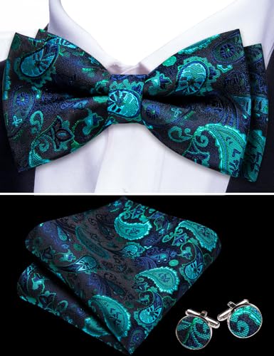 Image of YOHOWA Mens Bow Tie Set Paisley Coloful Pre-tied Bowties Adjustable with Handkerchief Cufflinks Wedding Prom Party