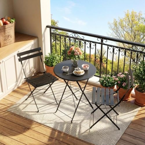 GarveeLife Outdoor Metal Bistro Set, 3-Piece Patio Furniture Set with 2 Chairs and 1 Table, Flat Steel Frame Patio Dining Set for Garden, Balcony, Porch & Backyard,Black by GarveeLife - Used condition - US$81.46