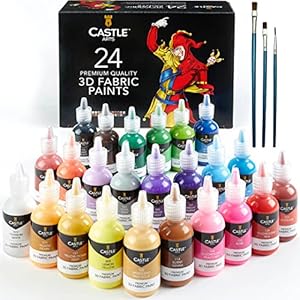 Castle Art Supplies Set de Peinture 3D Textile | 24 Flacons de 29 ml, Couleurs Vives | Artistes, Artisans, Amateurs | Vêtements, Tissu, Toile, Verre, Bois, Chaussures | Sélection dans une Boîte Solide