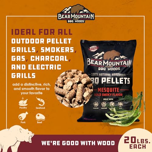 Bear Mountain All Natural Wood Pellets for Smoker, Grill & BBQ, 20 Lbs, Mesquite