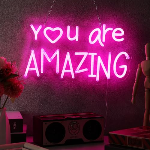 Image of Retisee Pink You Are Amazing LED Neon Light Sign Dimmable for Girls Room Bedroom Bar Pub Club Decoration Hanging Pink LED Light for Party Birthday Wedding Women 15 x 8.6 Inch