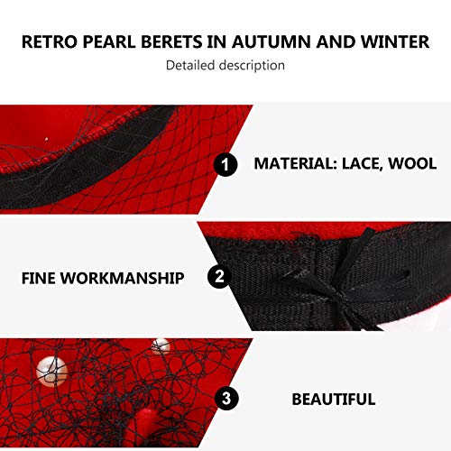 Amosfun chapéu boina perolada estilo francês gorro vintage inverno quente chapéu de renda com contas